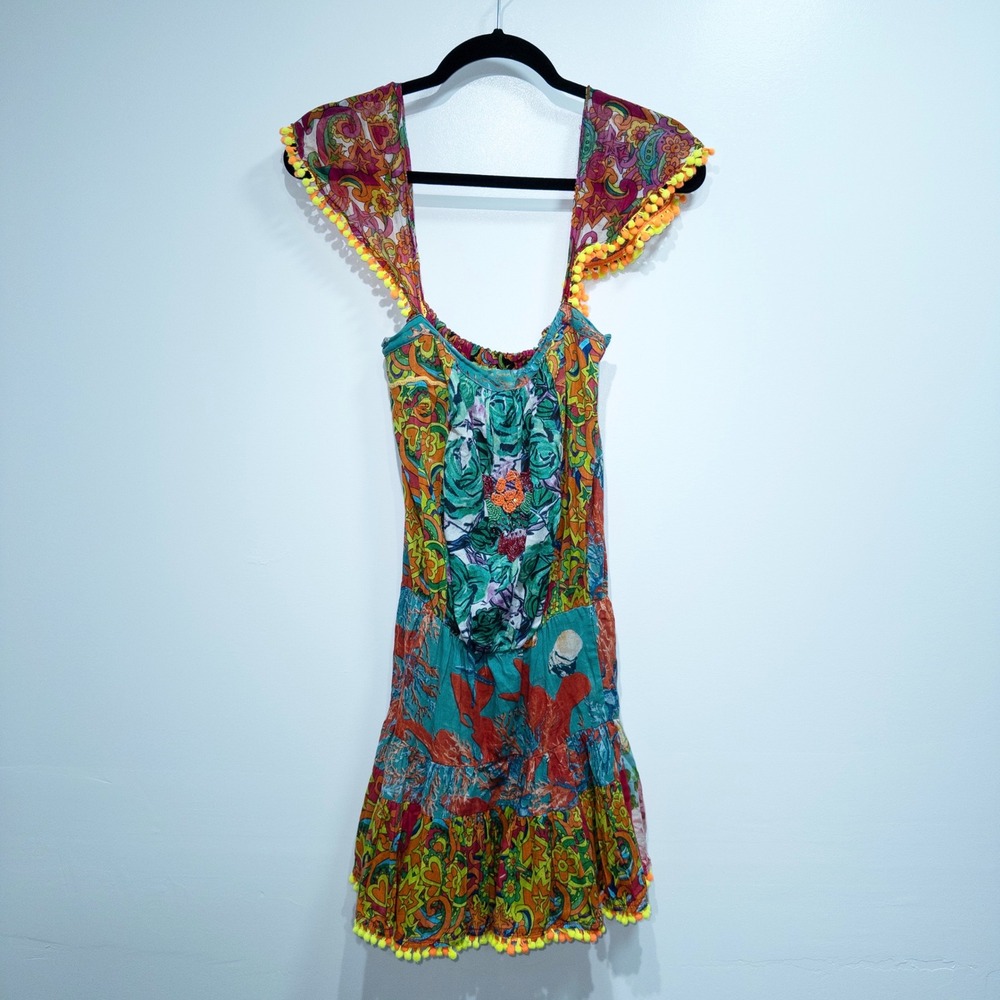 Boho Floral Tie-Shoulder Swim Coverup in Teal and Multi